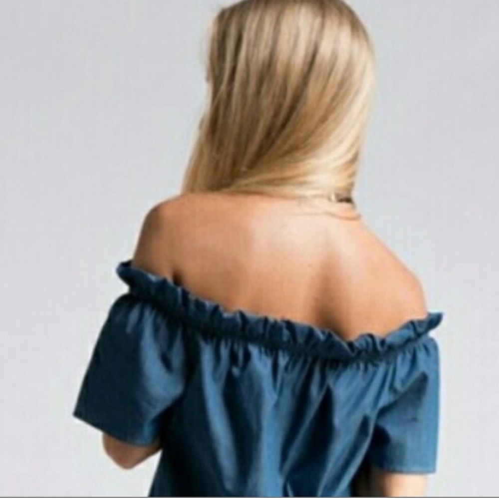 Off Shoulder Chambray Tent Dress - Picture 5 of 5